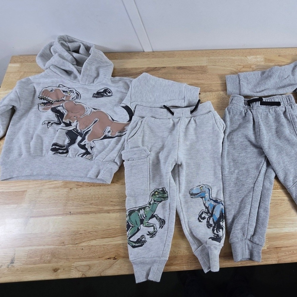 Toddler Boys 18M Bundle Jurassic Hoodie + Dino Joggers + Reebok Track Set 4PC
